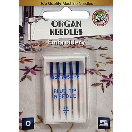 Иглы для вышивки Organ Embroidery с голубой колбой №75